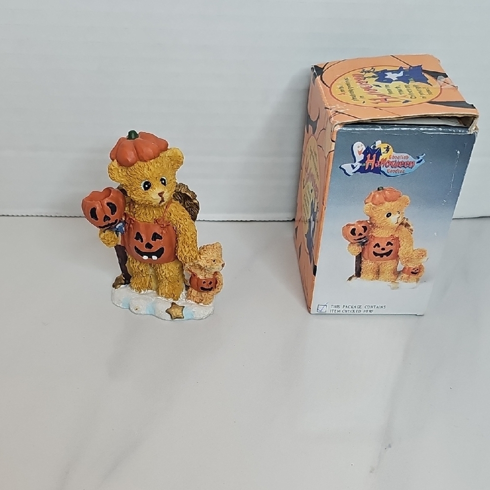 Vintage Halloween Bear Figurine with Pumpkins